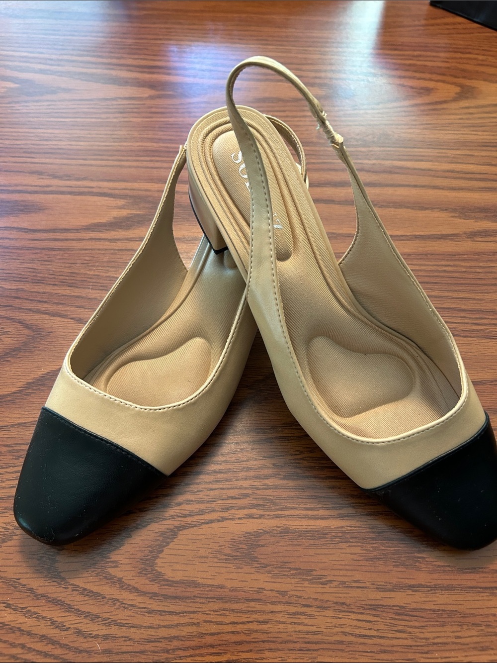 Beige and Black Slingback Women’s Pumps